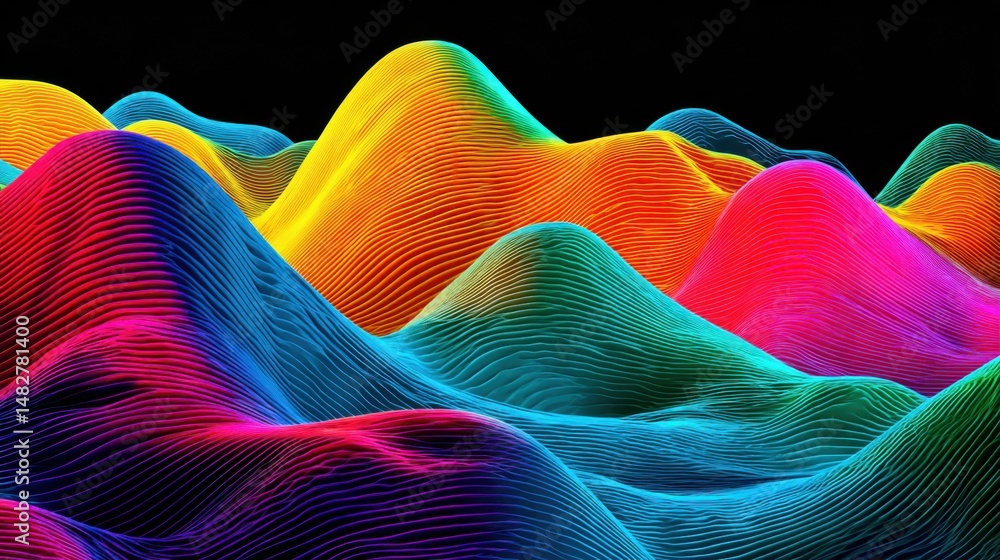 Poster abstract colorful landscape of wavy lines generative ai art close up view conceptual design