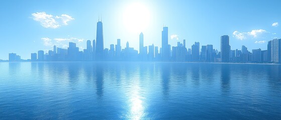 Fototapeta premium City skyline reflected in tranquil water