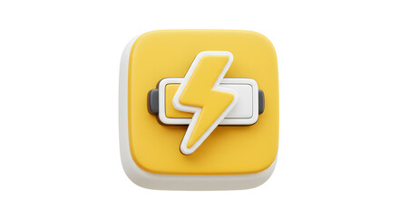 Obraz premium 3D Rendered Battery Icon With Yellow Lightning Bolt And White Background