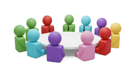 Obraz premium 3D Rendered Colorful Figures Around White Table Representing Business Teamwork and Collaboration