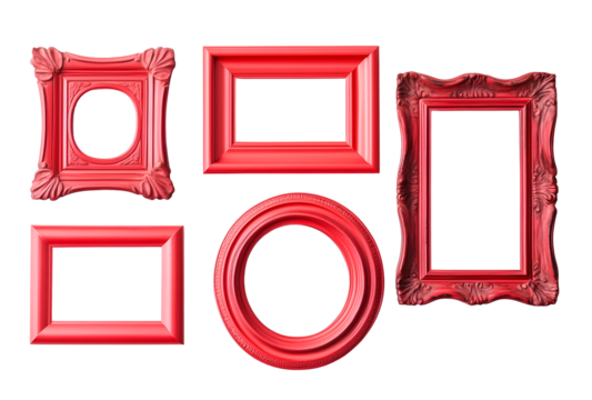 Wooden Red Frames Isolated on Transparent Background