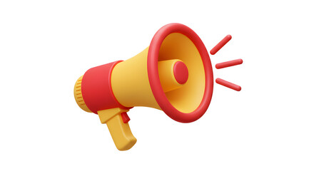 3D Rendered Megaphone In Red And Yellow Against White Background