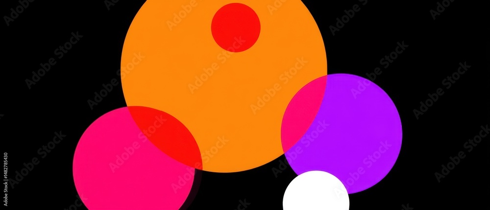 Aufkleber vibrant overlapping circles on black background graphic design element flat lay style with red orang
