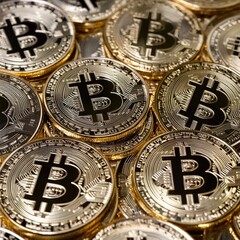 Cryptocurrency coins piled high