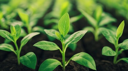 Obraz premium Lush green foliage of growing plants in a natural setting