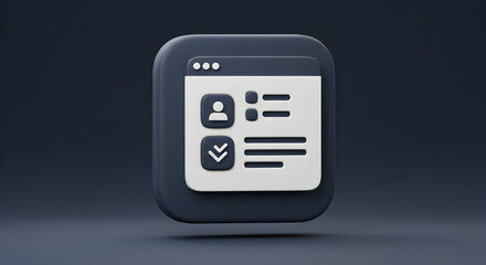 3D Rendered User Interface Icon Showing Profile Details on a Dark Blue Background