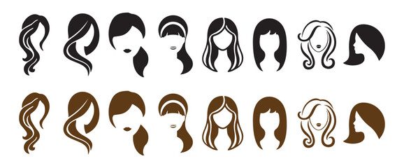 Various Girl Hairstyle Collection. Hair silhouette vector. Women side face with hair care icon. Illustration eps 10