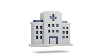 3D Render Of A Modern Hospital Building Icon On White Background With Shadow