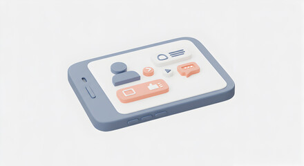 3D Render of a Smartphone with Interface Elements in Pastel Colors on White Background