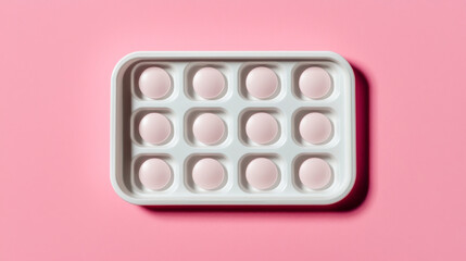 A minimalistic view of pink macarons displayed on a pastel pink background.