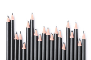 Sharp graphite pencils isolated on white, top view