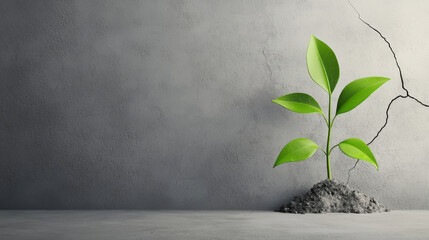 A resilient green plant growing through a crack in a concrete wall, symbolizing hope.