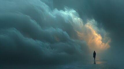 Obraz premium Solitary Figure Amidst a Dramatic Cloudscape