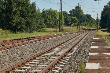 Small railway station platforms and rails