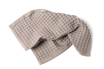 Clean brown waffle towel isolated on white, top view