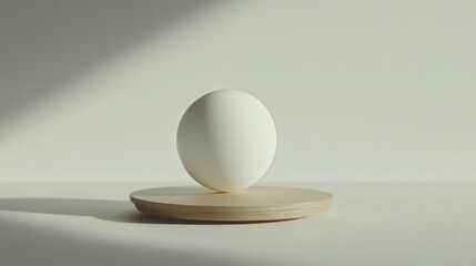ping pong paddle gently balancing a white ball, set against a bright white background that emphasizes the clean lines of the objects.