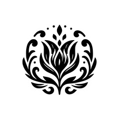 Black Floral Emblem on White Background: Elegant Design for Brands