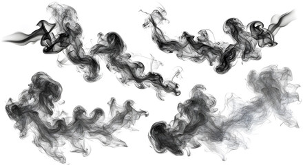 Naklejka premium Abstract Black Smoke Trails Against White Background Emphasizing Dynamic Flow and Movement