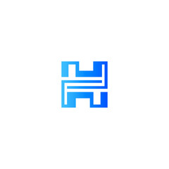 Letter H monogram, fresh blue colors, line art icon