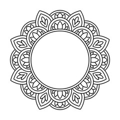 Vintage Tribal Pattern Mandala in Black and White Coloring Book Page