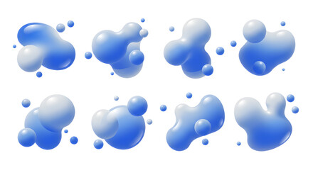 Abstract Blue Fluid Blob Shapes With Gradient Effect Isolated On White Background Modern Digital Art