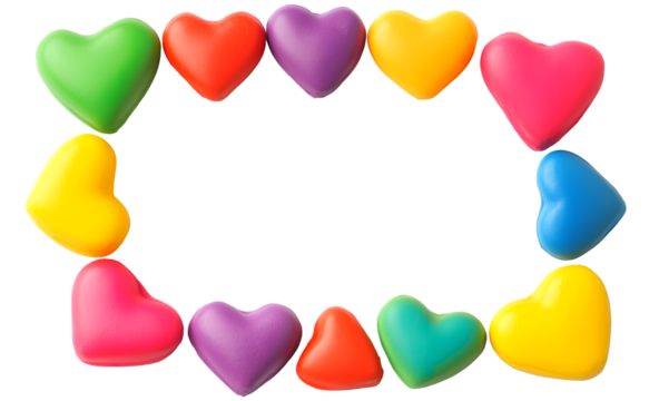 Rectangular Colored Love Hearts Frame Isolated on Transparent Background