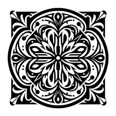 Intricate Black & White Mandala Design on White Background