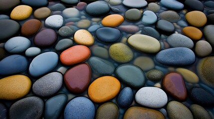 Smooth Colorful Pebbles Submerged in Clear Water Nature's Textured Beauty