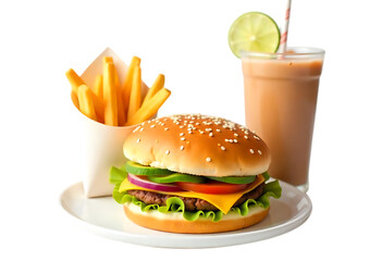 Juicy Cheeseburger Combo Fries, and Refreshing Milkshake