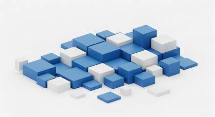 Fototapeta premium Abstract Composition Of Blue And White Cubes On A White Surface With Isometric Perspective