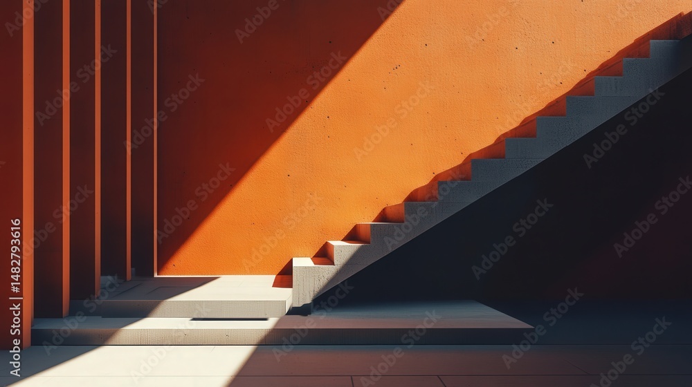 Fototapete minimalist scene with bold overlay shadows, where light and shadow create a captivating composition, emphasizing clean lines and smooth surfaces -