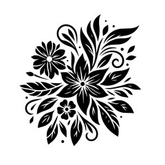 Elegant Black Floral Arrangement on White: Vector Illustration