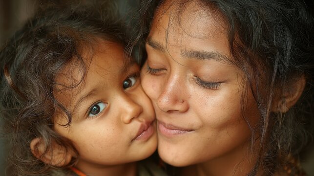 A child kissing their mother is cheek in a moment of pure affection