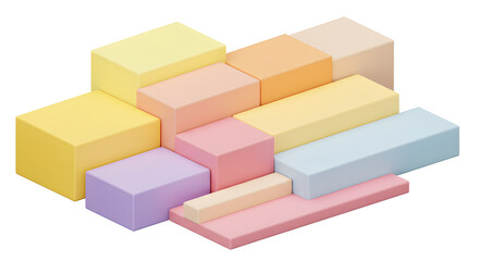 Obraz premium Abstract Composition Of Pastel Colored Geometric Blocks In A Tiered Arrangement Isolated On White