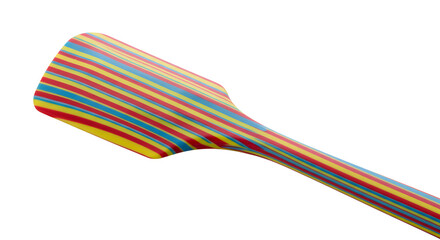 Abstract Curved Form with Colorful Striped Pattern on White Background