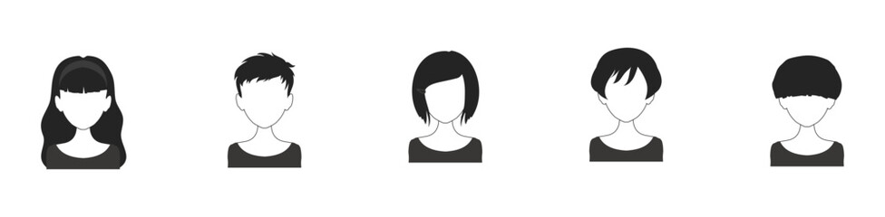 Black hair vector icon set. Men and Women Hairstyle Icon. Female faces sign symbol. Women side face with hair care icon
