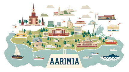 Cartoon vector illustration of Alabama map with its capital city. Educational geography image of Alabama for children. Colorful and creative Alabaman map for learning purposes.