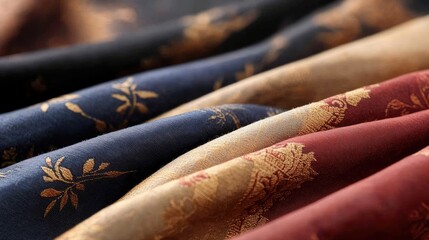Close-up view of various patterned fabrics