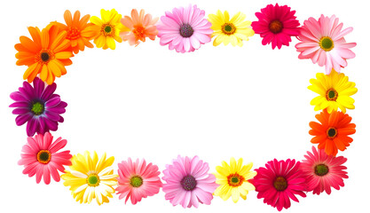 Rectangular Floral Frame Made of Flowers Isolated on Transparent Background