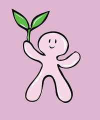 Ekologiczny człowieczek z rośliną – ilustracja wektorowa © Laura