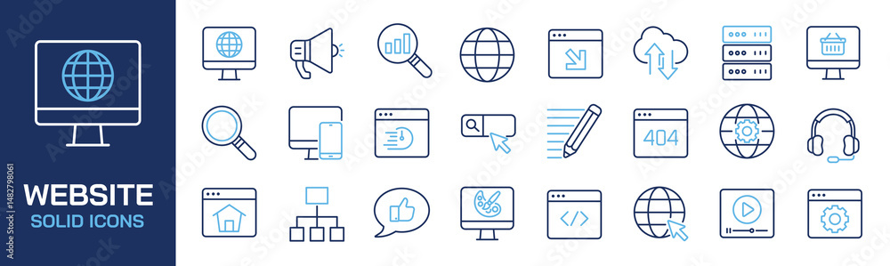 Poster set of collection line icons related website, interface, online. editable stroke. perfect pixel on t
