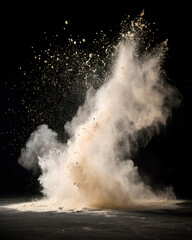 Off White Powder Explosion Against Black Background
