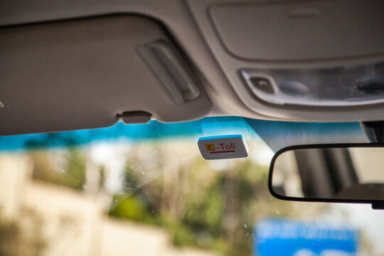 E-Toll tag on car windscreen