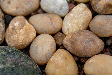 Natural River Pebbles Close-Up, Smooth Stones Texture Background
