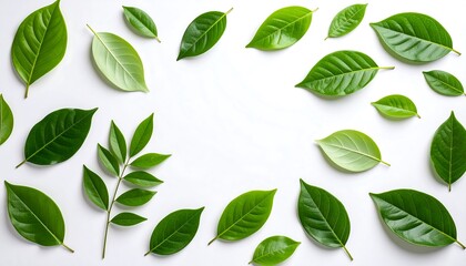 Fototapeta premium Vibrant Green Leaves on White Background: A Nature Photography
