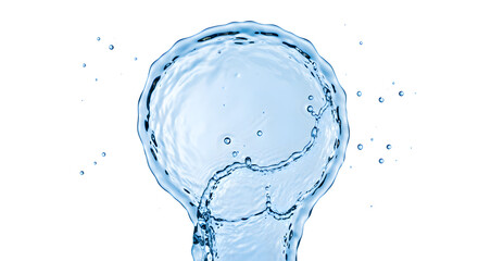 Abstract Water Splash Isolated On White Background Forming A Blue Circle With Droplets