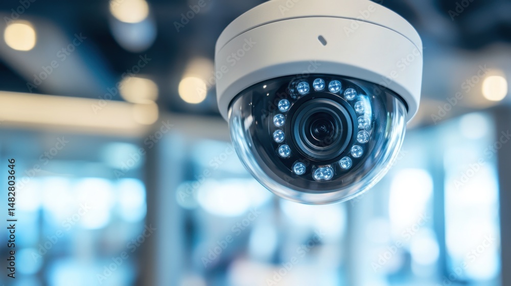 Poster smart surveillance system displayed on monitor in secure office control center