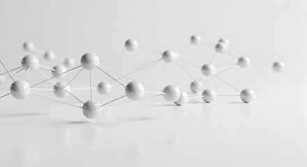 Abstract White Spheres Connected by Lines on White Surface with Soft Shadows