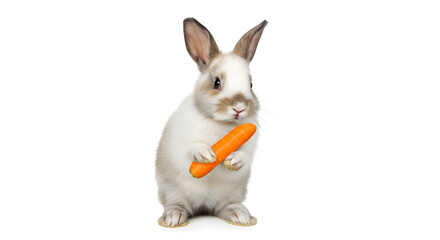 Obraz premium Adorable Bunny Holding An Orange Carrot Against A Clean White Background