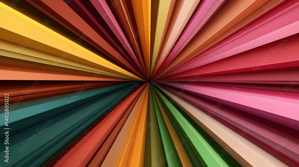 Poster the image contains a burst pattern of numerous colorful rectangular stripes radiating outwards from 